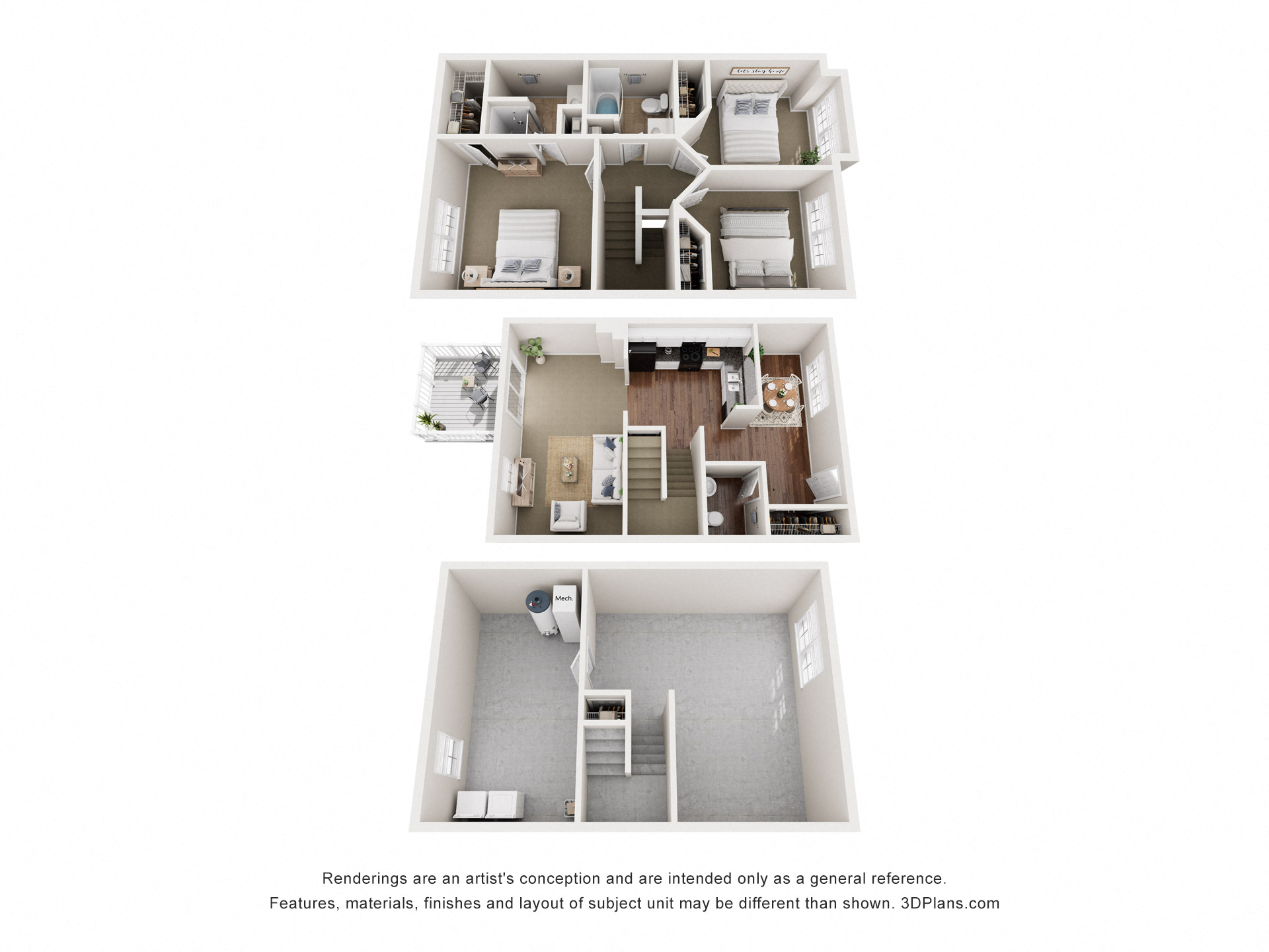 Floor plan for 3 beds, 2.5 baths, 1460 sqft